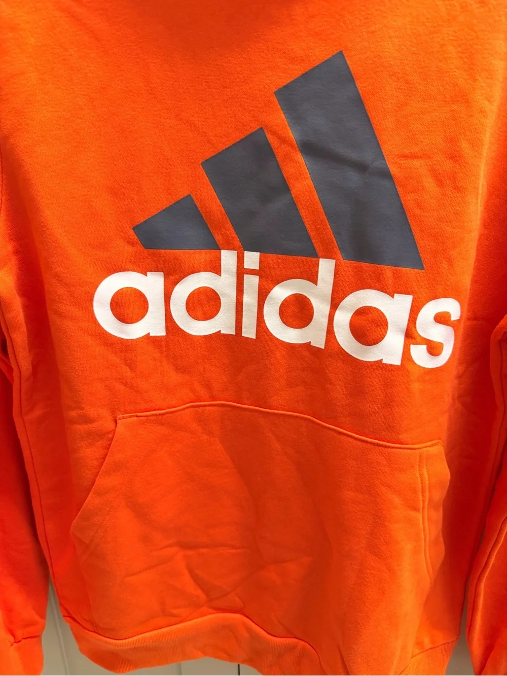 adidas Men's Bright Orange Crewneck Hoodie with Navy Logo